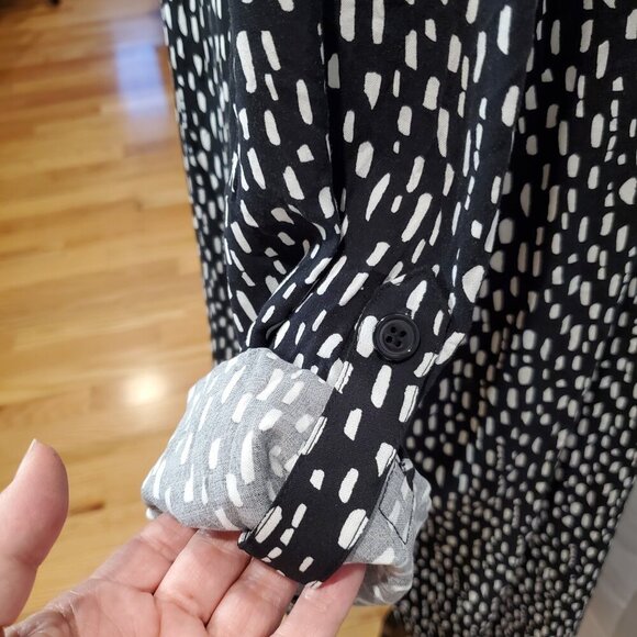 ALEX & LILI SZ XL Black White Print Abstract Dot Long Sleeve Flowy Rayon Dress - Picture 7 of 10